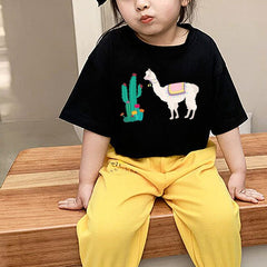 Plant Cactus Alpaca Cute Cartoon Tshirt Boy 2T-10T Unisex T Shirt for Girls Kids Shirt Short Sleeve Baby Clothes Girl New Summer