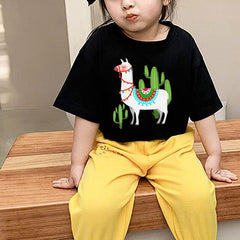 Plant Cactus Alpaca Cute Cartoon Tshirt Boy 2T-10T Unisex T Shirt for Girls Kids Shirt Short Sleeve Baby Clothes Girl New Summer