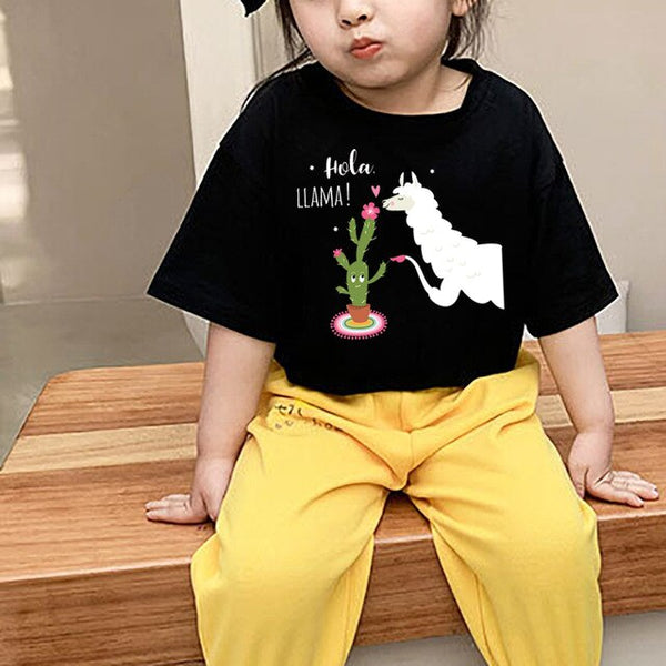 Plant Cactus Alpaca Cute Cartoon Tshirt Boy 2T-10T Unisex T Shirt for Girls Kids Shirt Short Sleeve Baby Clothes Girl New Summer